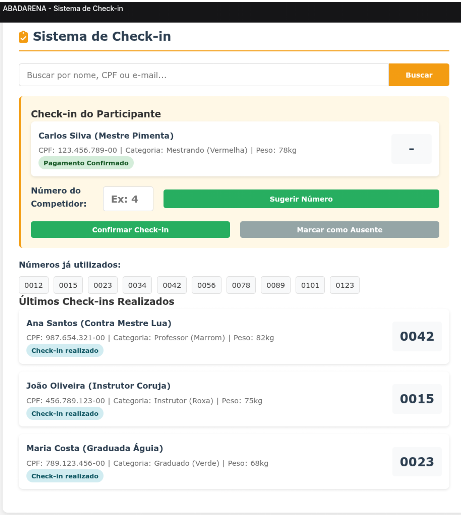 Interface de Acompanhamento de Inscrições em tempo real para Campeonato de Capoeira